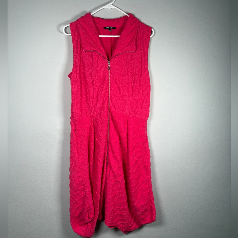 Samuel Dong Fuchsia Pink Textured Sleeveless Front Zipper Mini Dress Size L